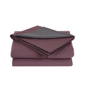 JS Affluence King Duvet Cover + 2 Shams Set 3 Piece Plum Gray 100% Cotton Sateen